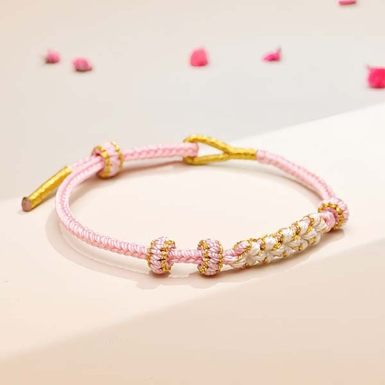 Pink Blossom Knot Bracelet — Love Charm & Silk Cord | ChristHerb