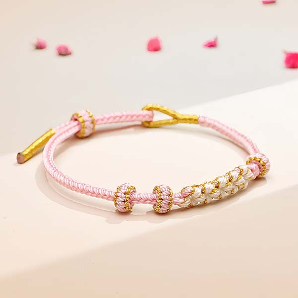 Pink Blossom Knot Bracelet — Love Charm & Silk Cord | TiedIntention